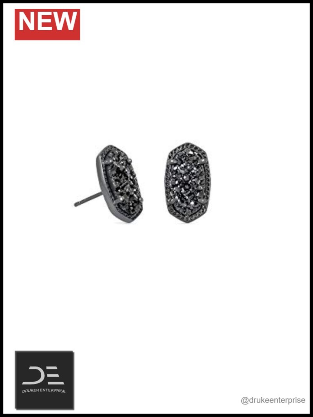 Kendra Scott Ellie Stud Earrings Brass Bezel Push Back Gift Box